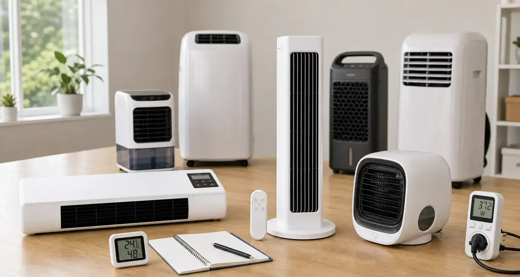 12 portable cooling units lined up for our side-by-side test